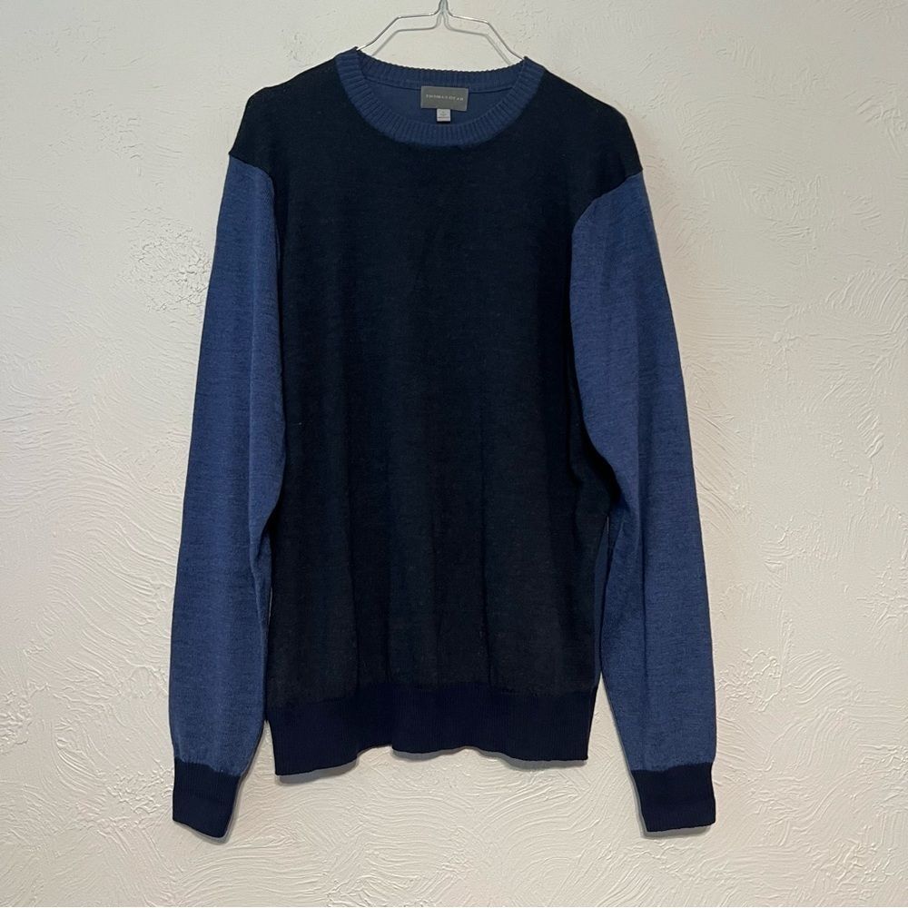 Thomas Dean Pullover Sweater Mens Large Blue Wool Blend Long Sleeve